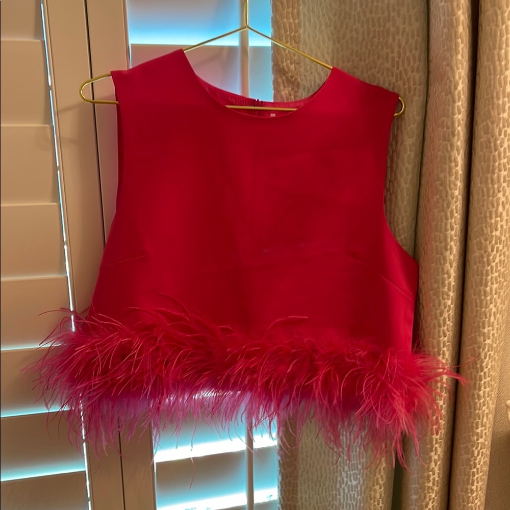 Vibrant Pink Feather Trim Top